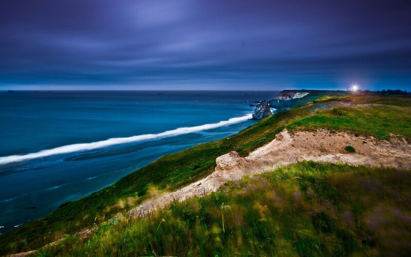 coastal cliffs at dusk