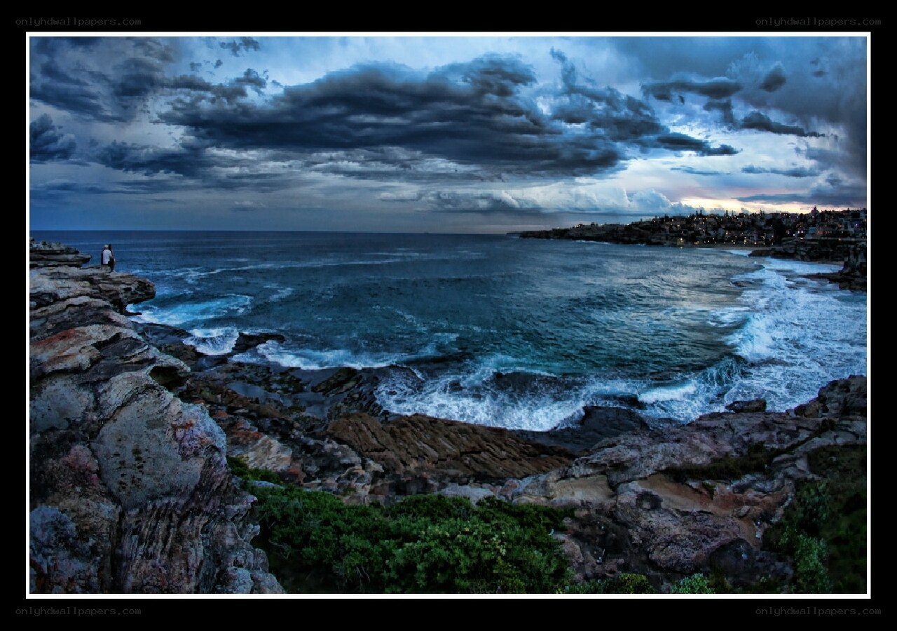 coastal cliffs at dusk