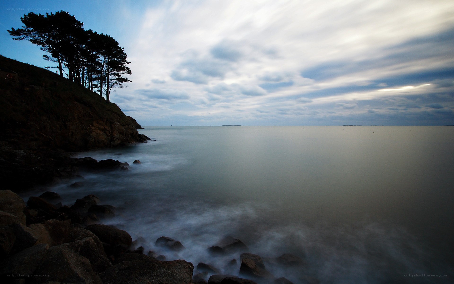 Coastal cliffs at dusk