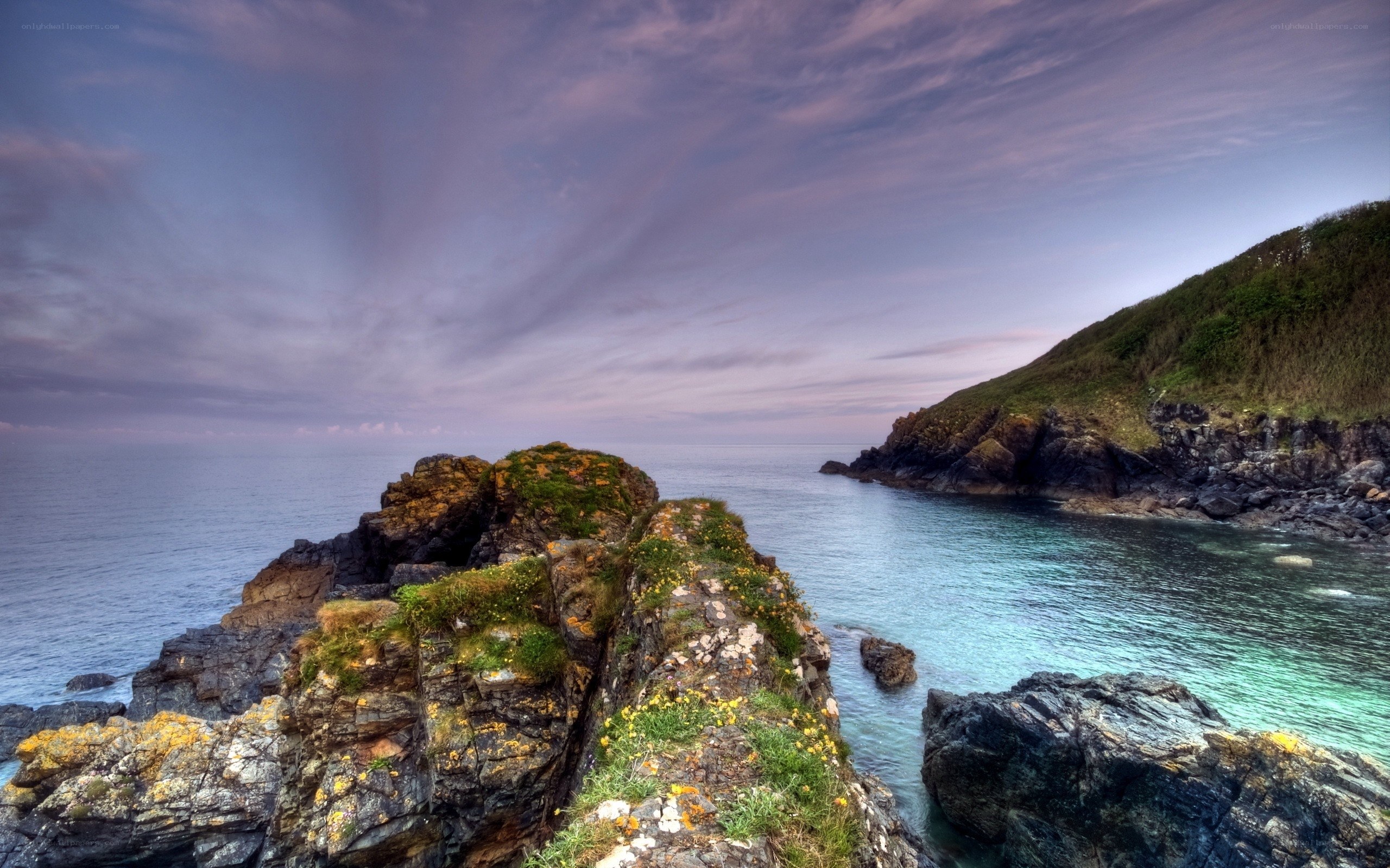 Coastal cliffs at dusk
