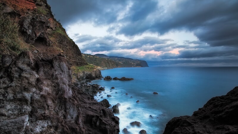 Coastal Cliffs at Dusk — Blue, Dramatic