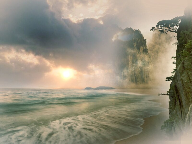 Coastal Cliffs at Sunrise — Gray