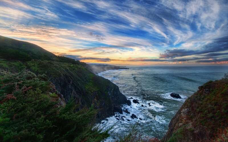 coastal cliffs at sunset