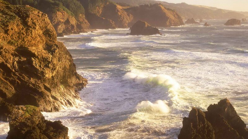 coastal cliffs at sunset
