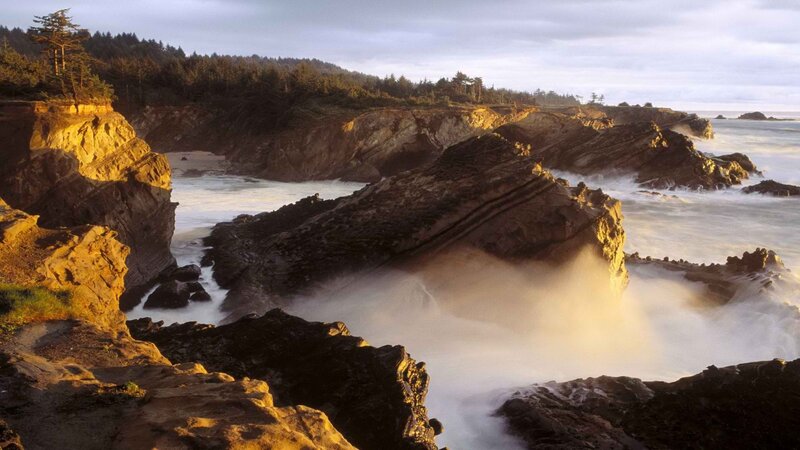 coastal cliffs at sunset