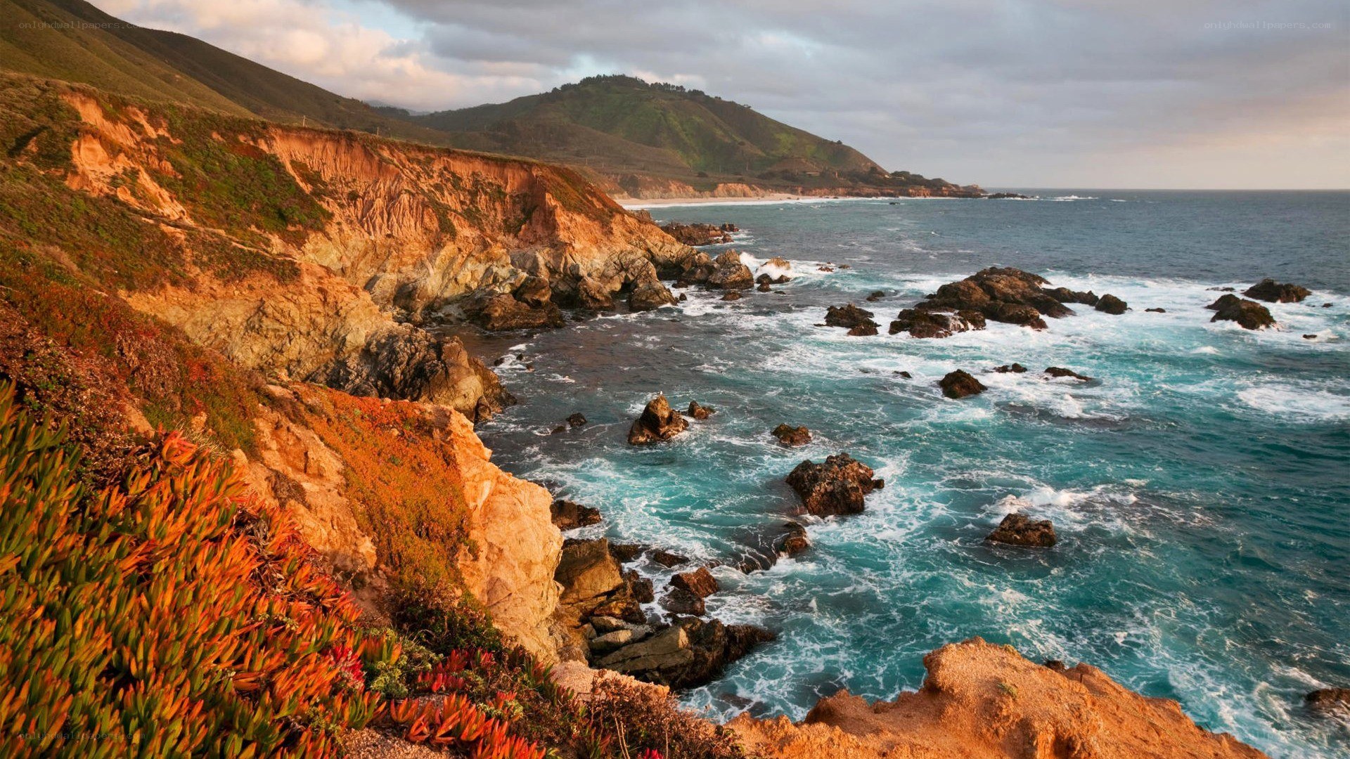coastal cliffs at sunset