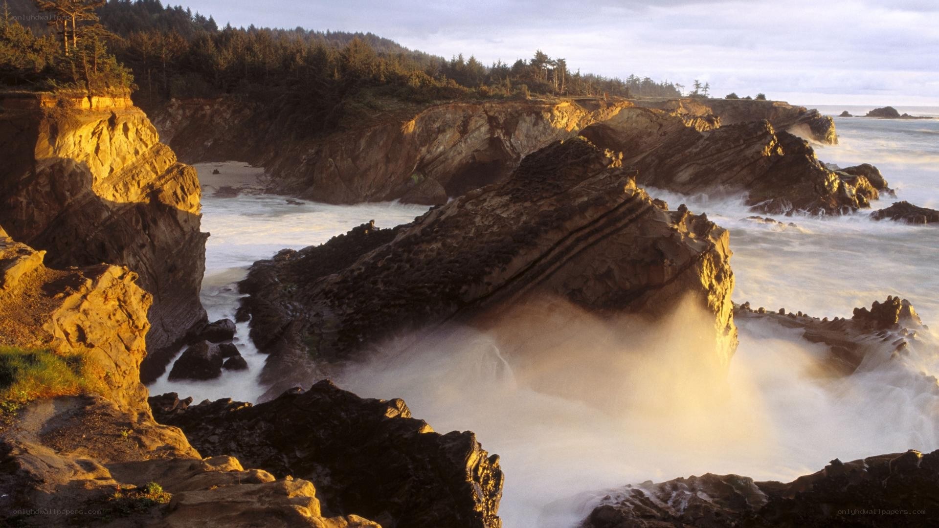 coastal cliffs at sunset
