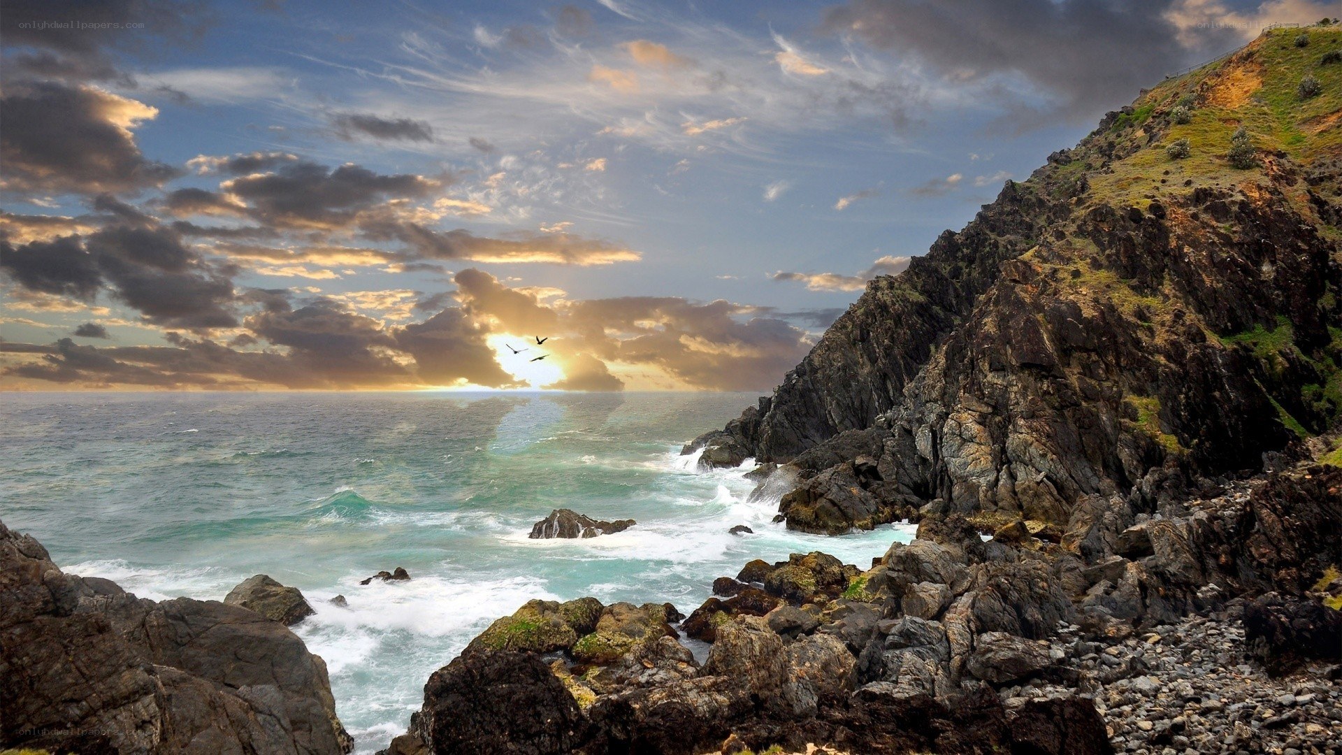 coastal cliffs at sunset