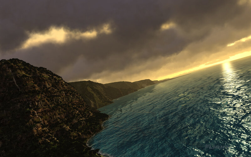 Coastal Cliffs at Sunset — Blue, Dramatic, 3d Render