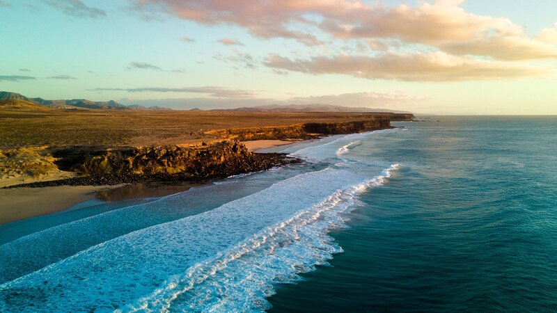 Coastal Cliffs at Sunset — Blue, Serene, Photograph, Ocean, Beach