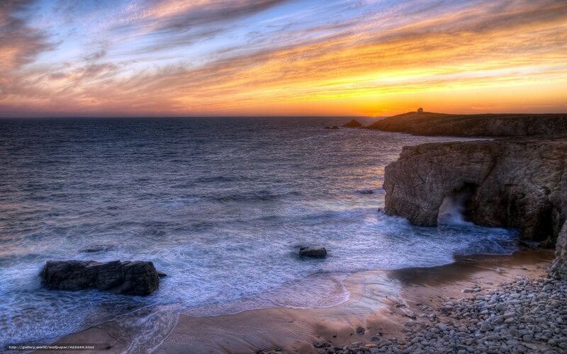 Coastal Cliffs at Sunset — Orange, Dramatic, Photograph, Ocean, Sky