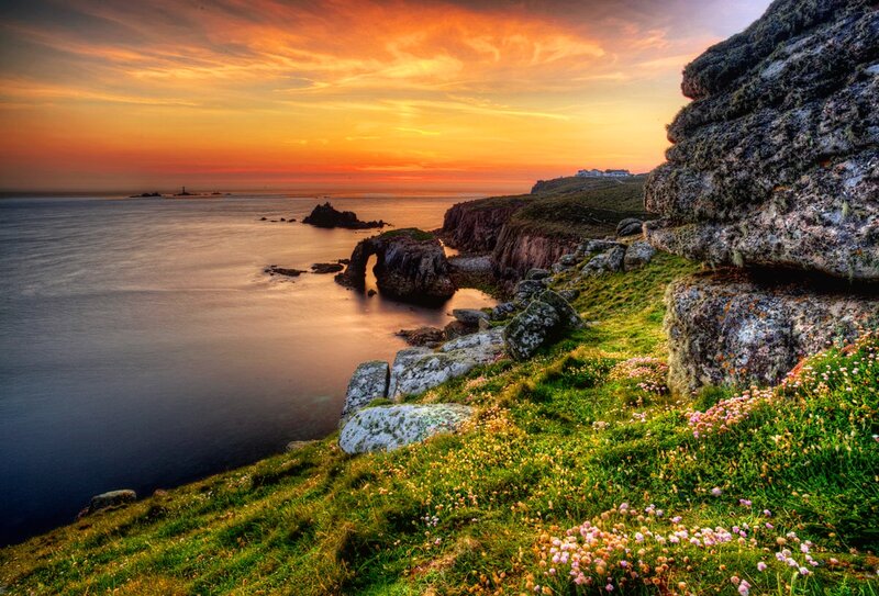 Coastal Cliffs at Sunset — Orange, Dramatic, Photograph