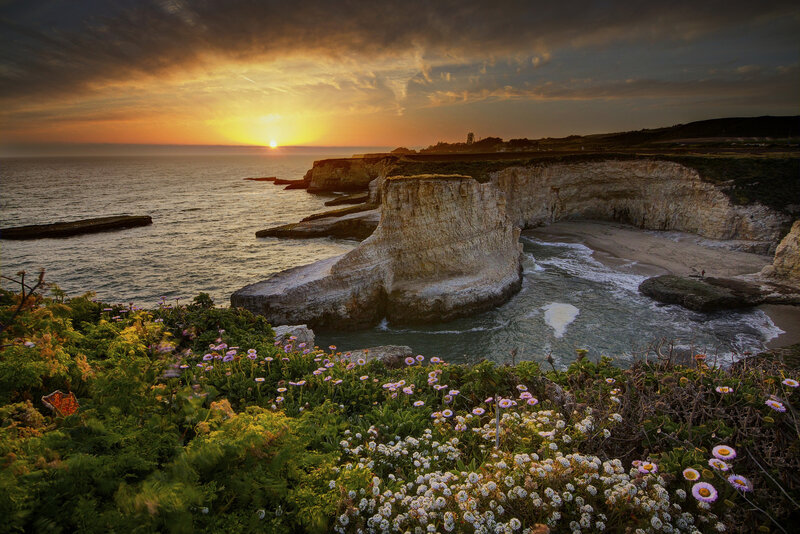 Coastal Cliffs at Sunset — Orange, Dramatic