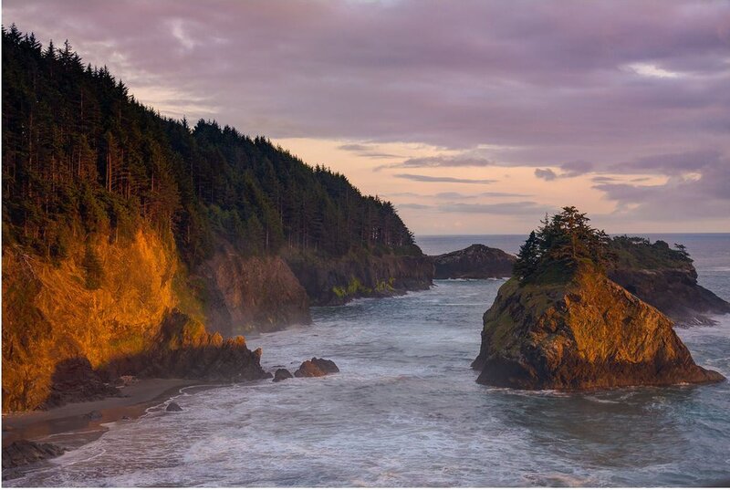 Coastal Cliffs at Sunset — Purple, Dramatic, Photograph, Ocean