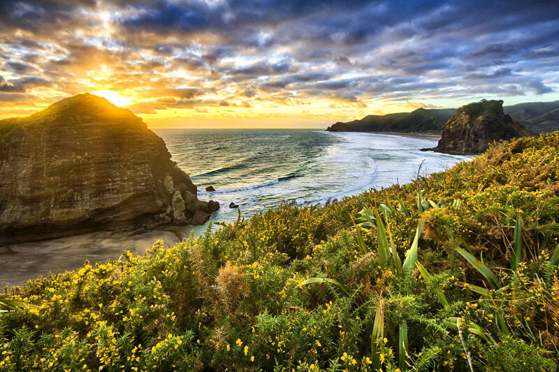Coastal Cliffs at Sunset — Yellow