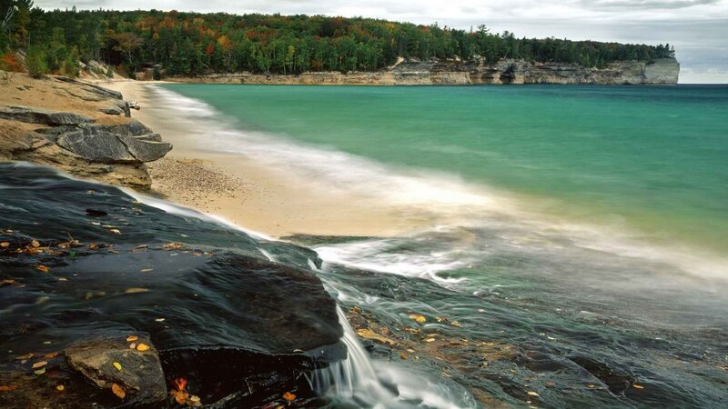 coastal cliffs with autumn foliage