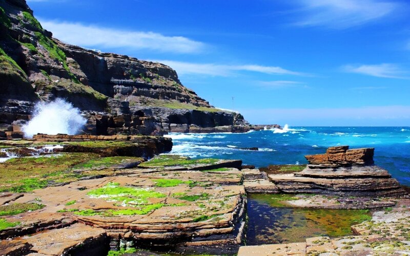 coastal cliffs with crashing waves