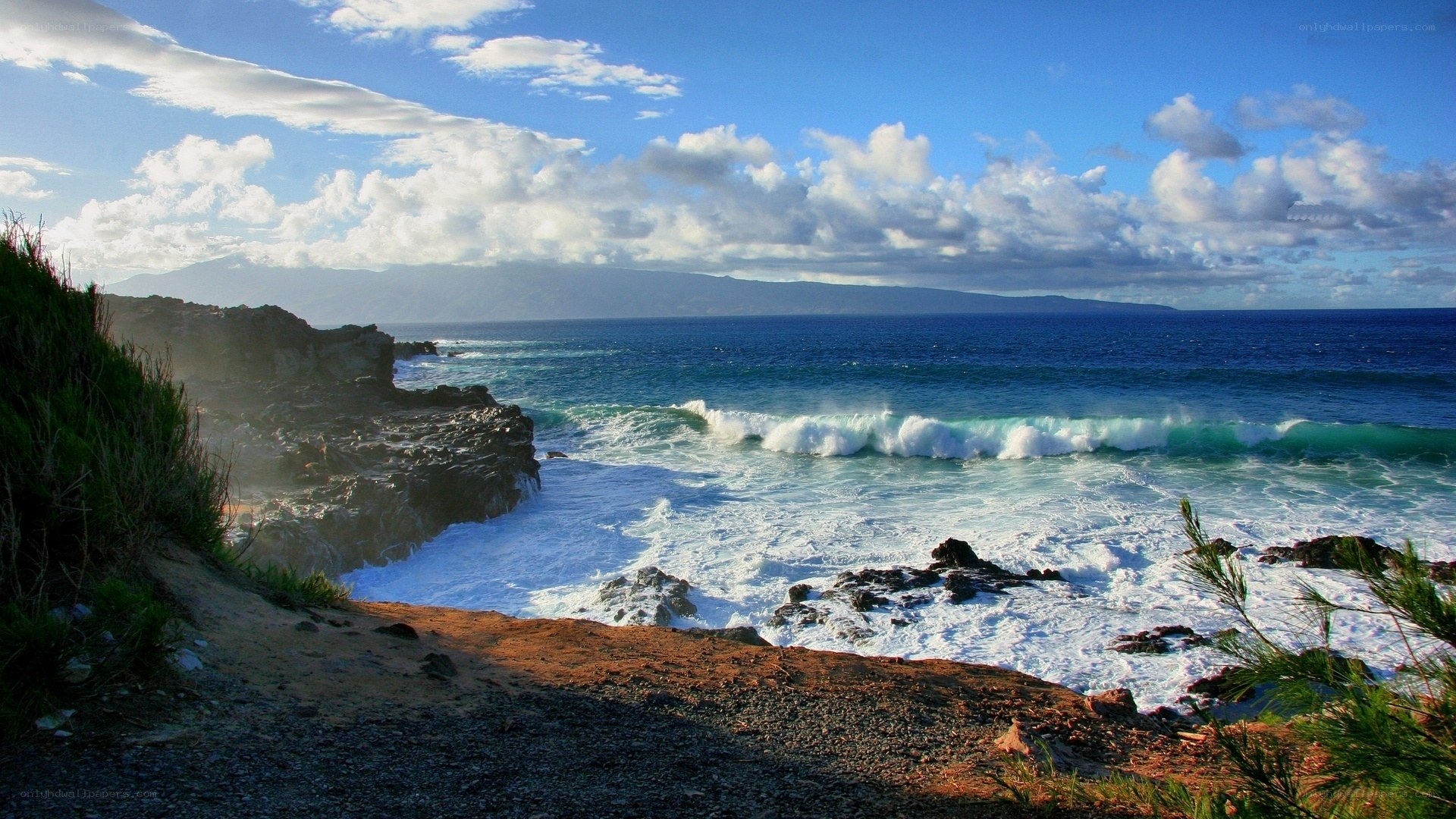 coastal cliffs with crashing waves
