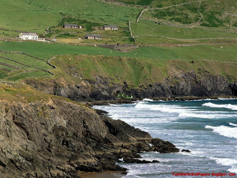 coastal cliffs with green hills