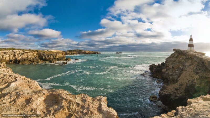 Coastal Cliffs with Lighthouse — Blue