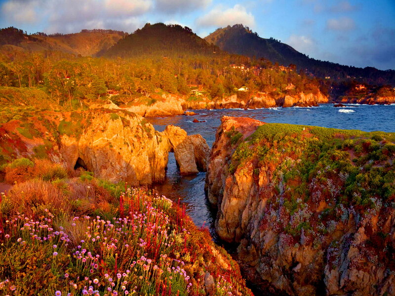 Coastal Cliffs with Sea Arch — Blue