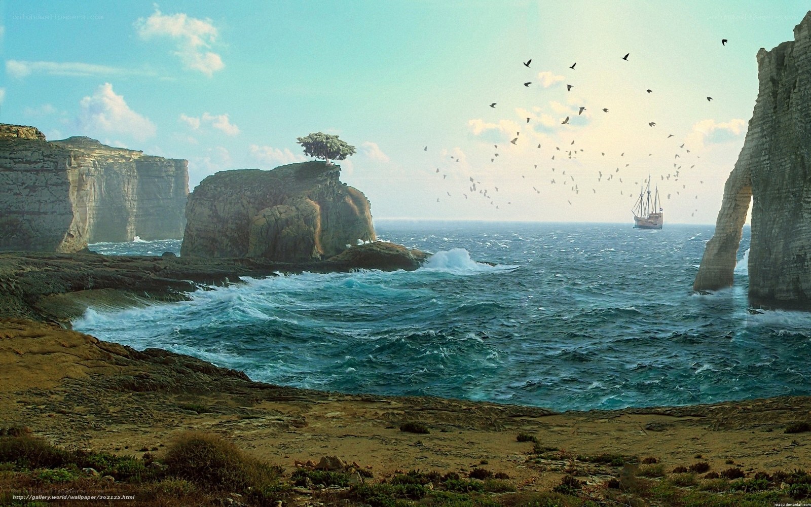coastal cliffs with ship