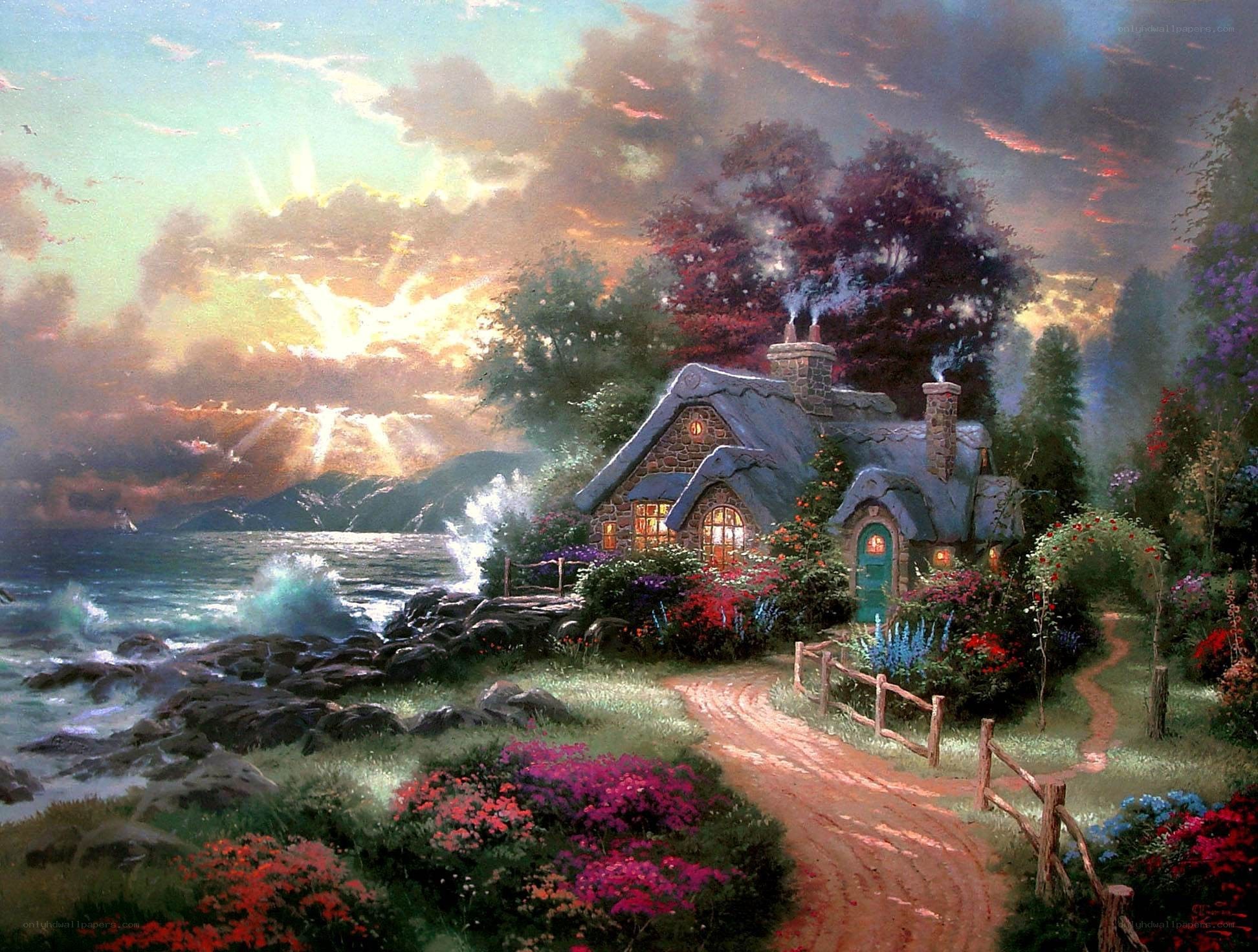 Coastal cottage at sunset