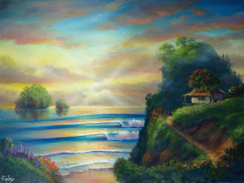 Coastal Cottage at Sunset — Blue