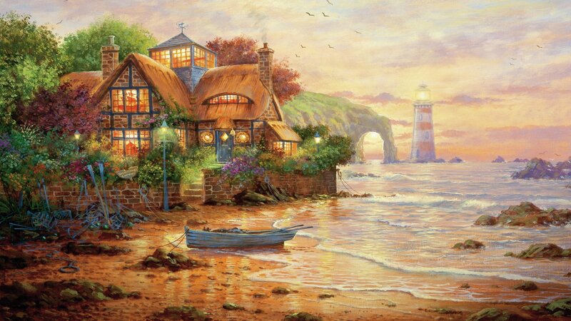Coastal Cottage at Sunset — Orange, Serene