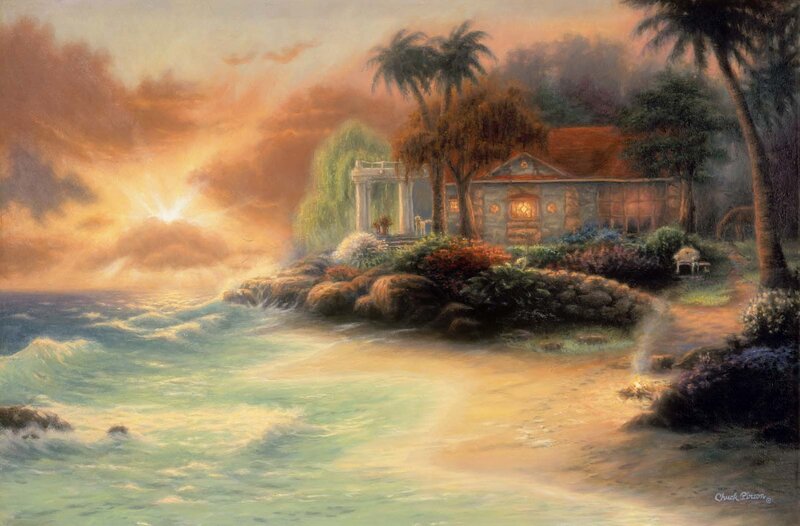 Coastal Cottage at Sunset — Orange