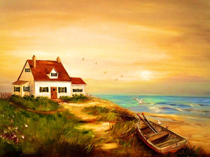 Coastal Cottage at Sunset — Yellow