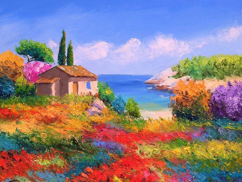 Coastal cottage with colorful flowers