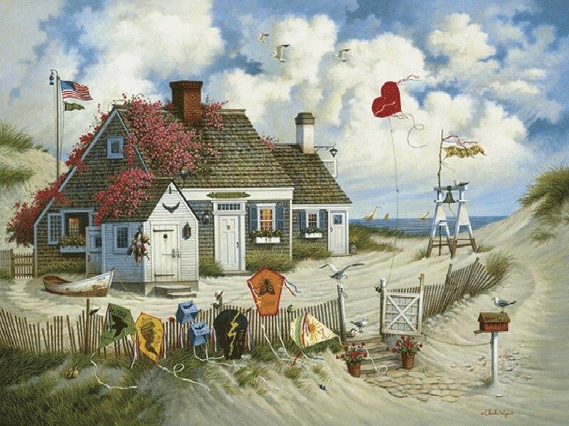 Coastal cottage with kites