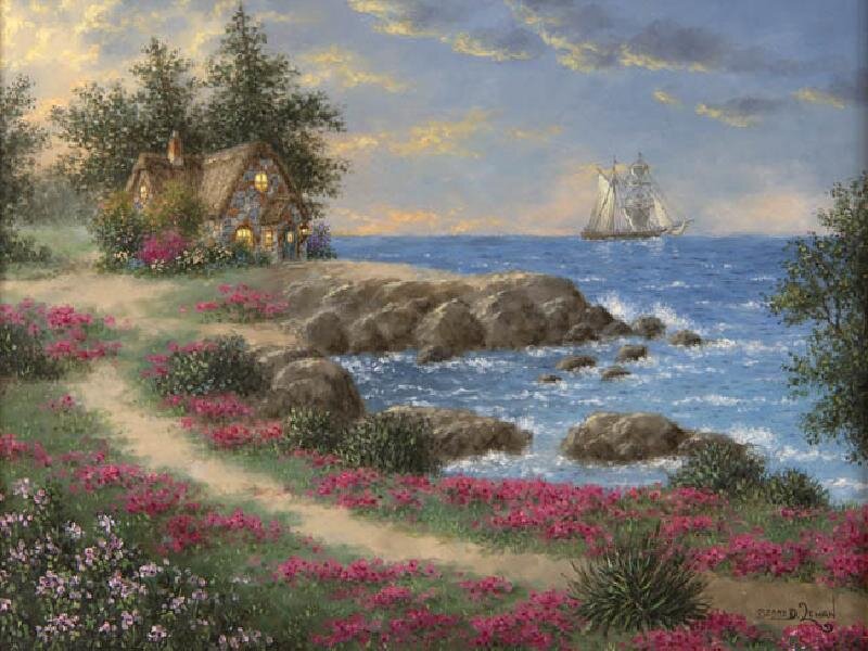 Coastal cottage with sailboat