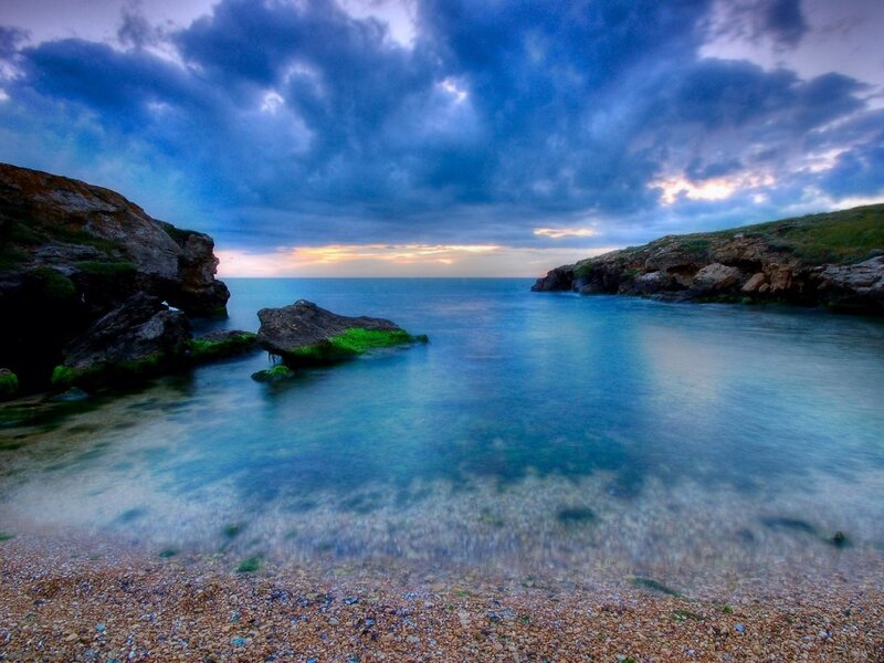 Coastal Cove at Dusk — Blue