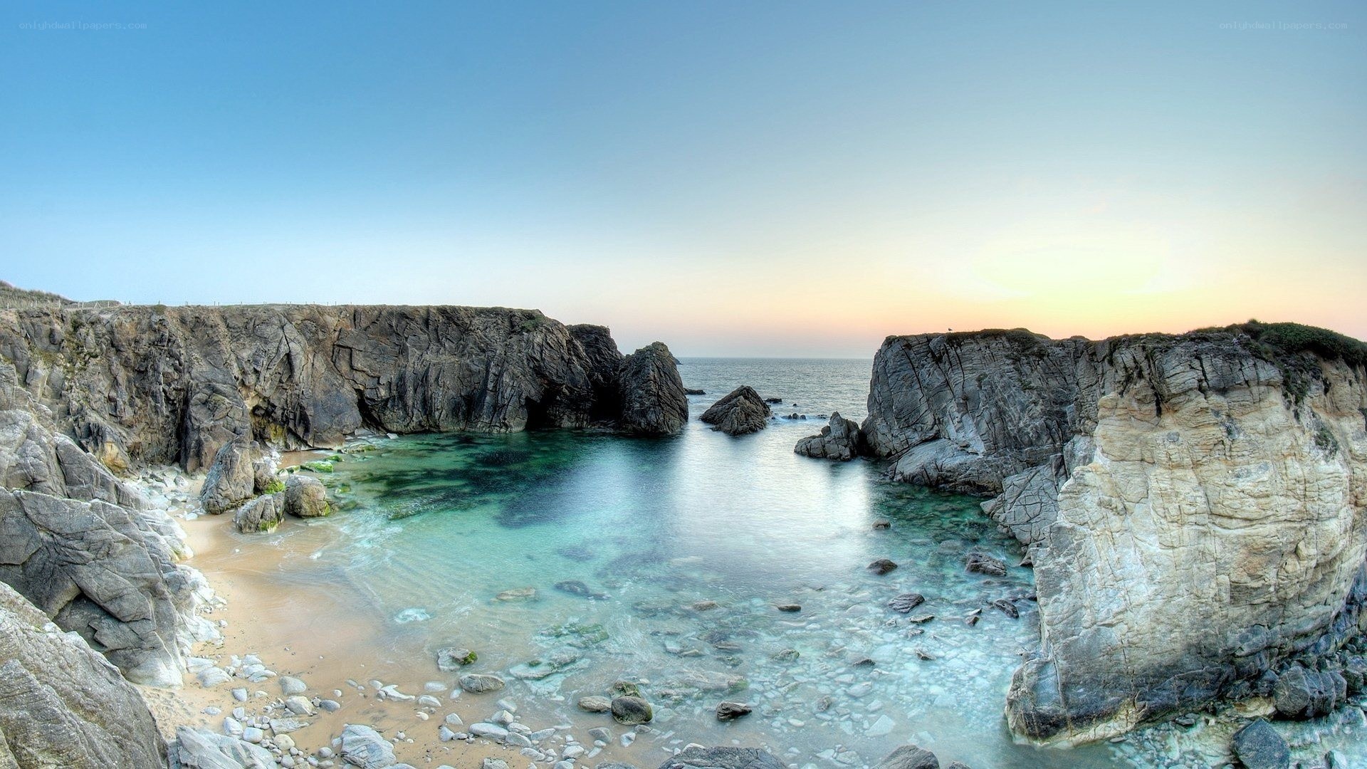 coastal cove at sunset