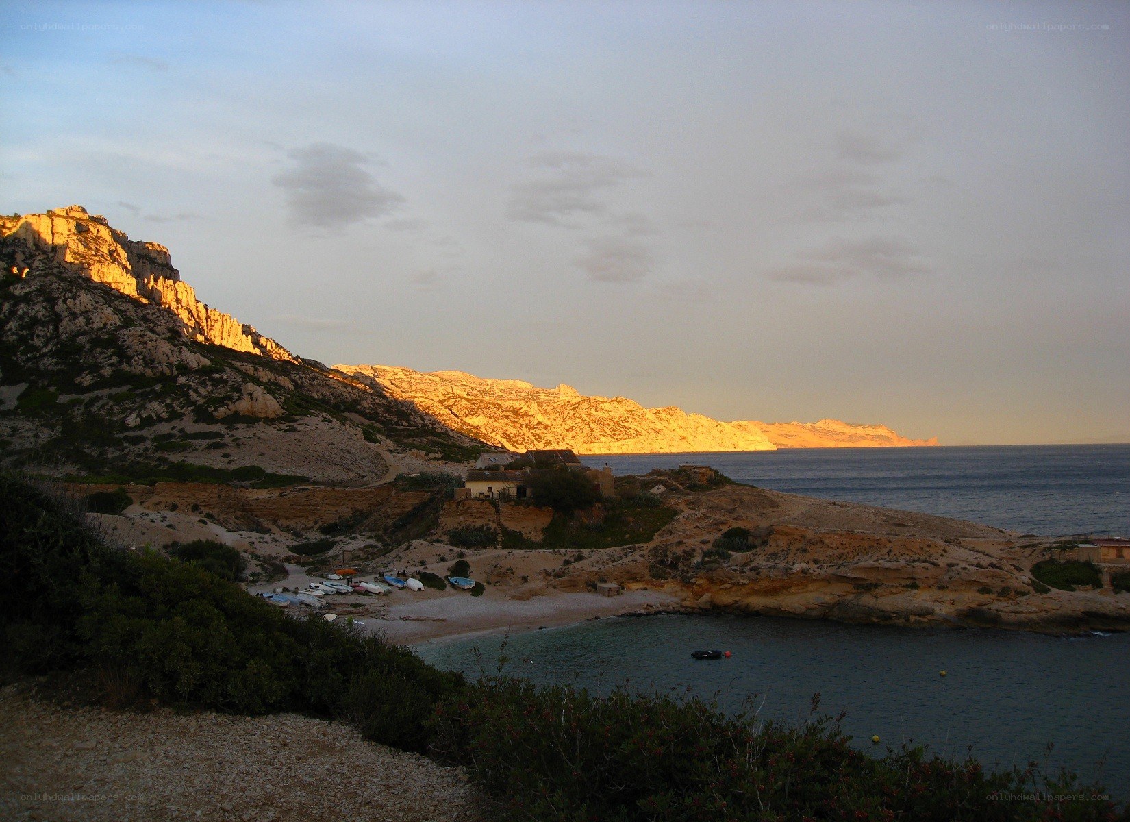 coastal cove at sunset