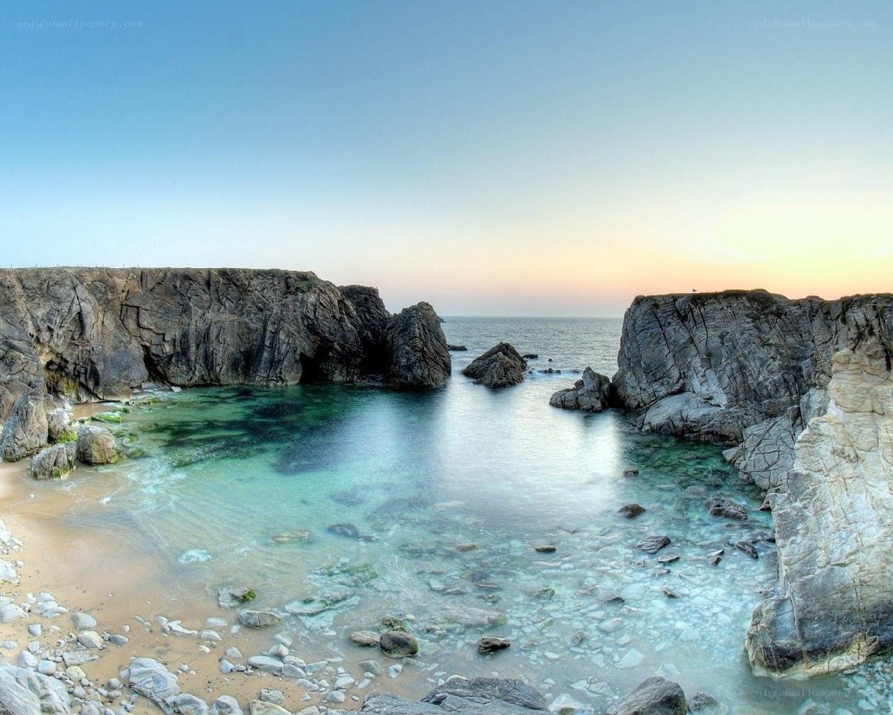 coastal cove at sunset