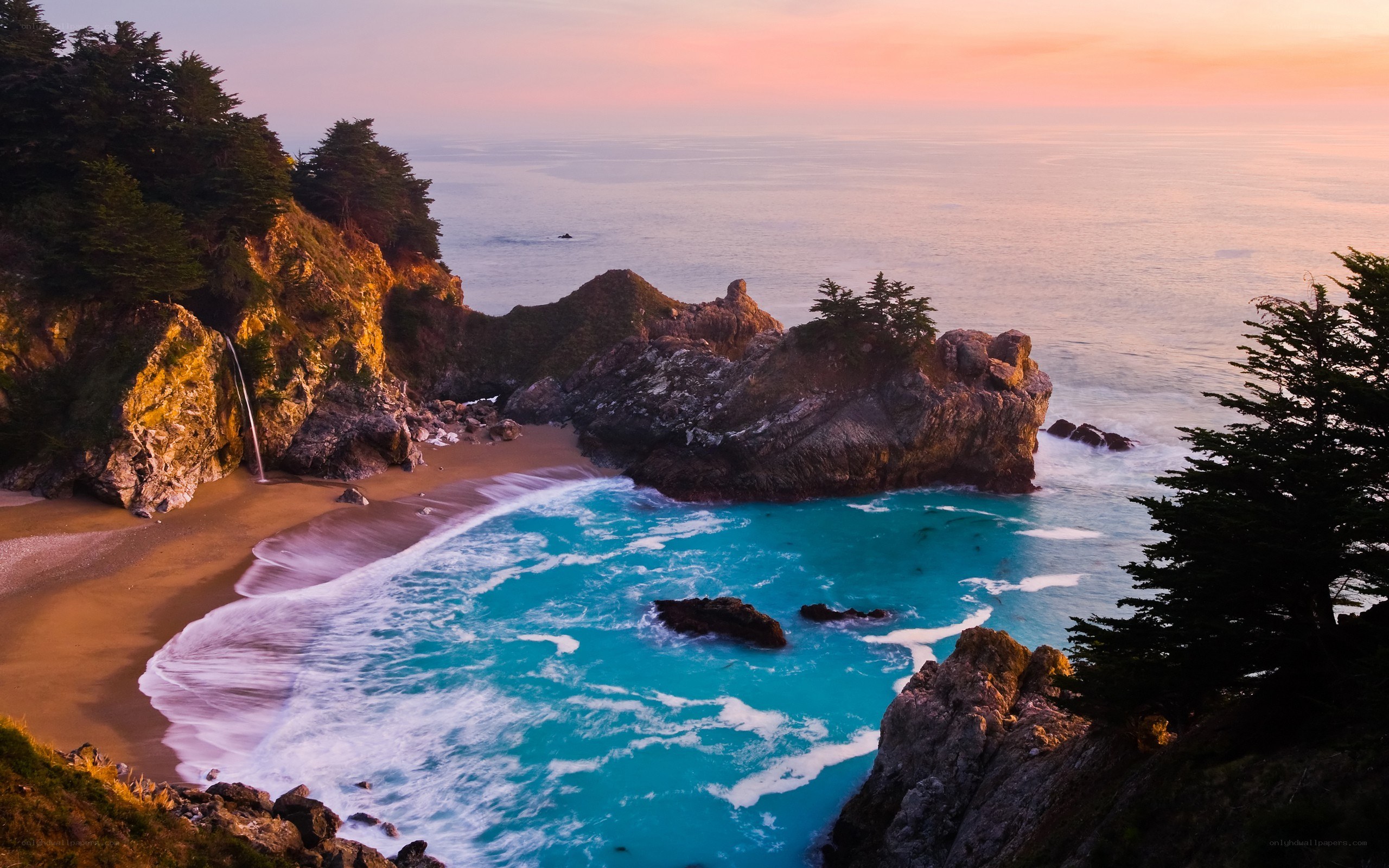 coastal cove at sunset