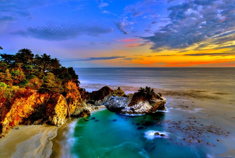 Coastal Cove at Sunset — Blue, Dramatic, Photograph