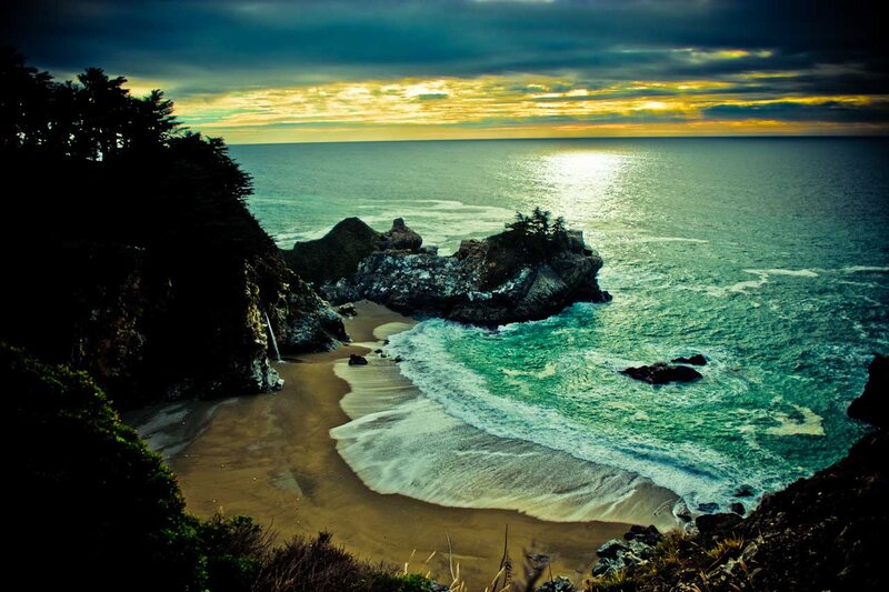Coastal Cove at Sunset — Blue, Dramatic