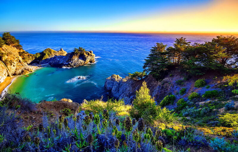 Coastal Cove at Sunset — Blue, Serene