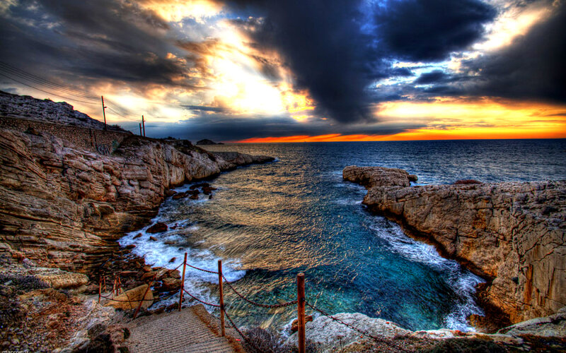 Coastal Cove at Sunset — Blue