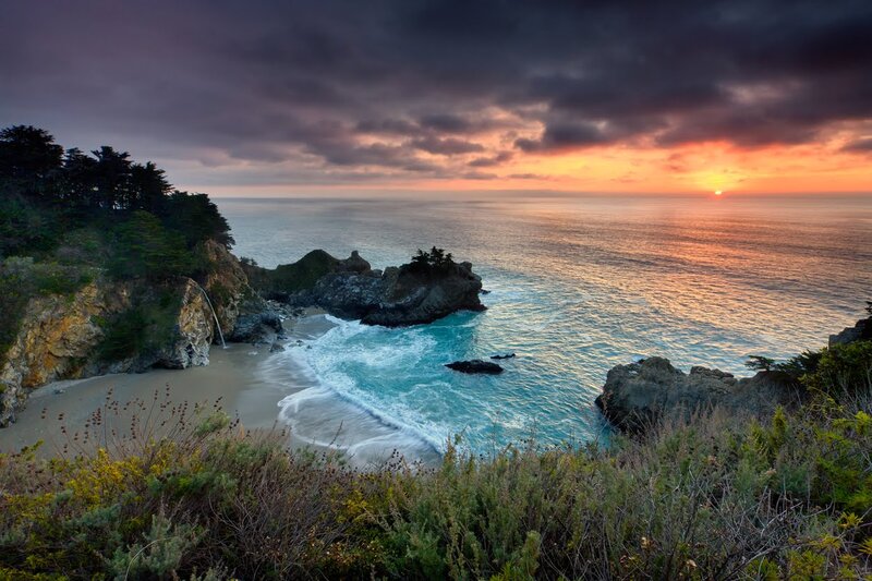 Coastal Cove at Sunset — Orange, Dramatic