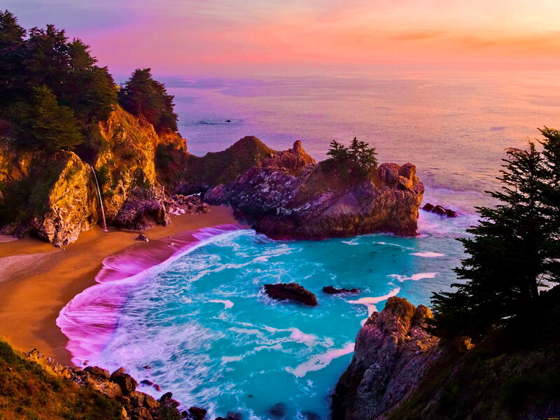 Coastal Cove at Sunset — Pink