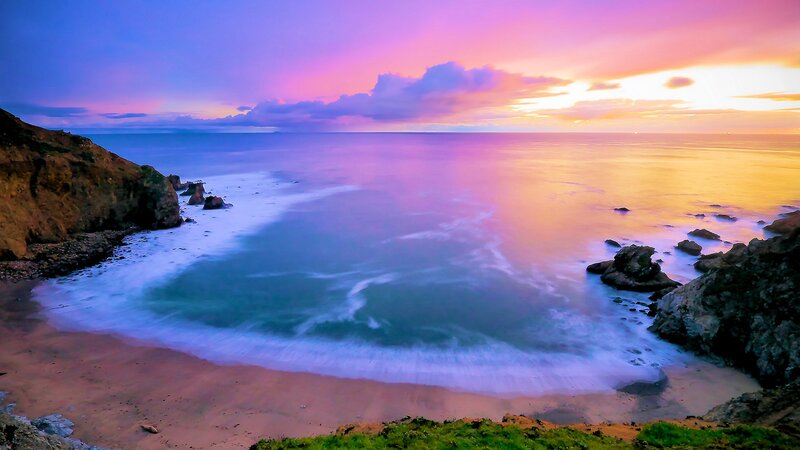 Coastal Cove at Sunset — Purple, Serene, Photograph, Ocean