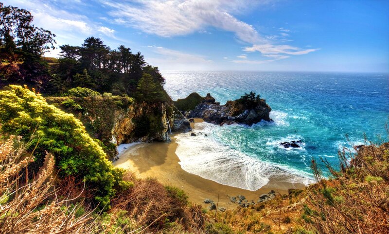 Coastal Cove with Beach — Blue, Serene