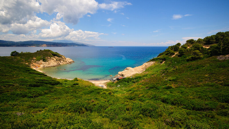 Coastal Cove with Beach — Green, Serene