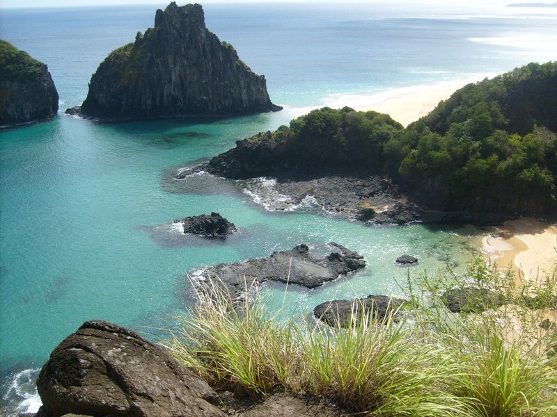 coastal cove with rock formations