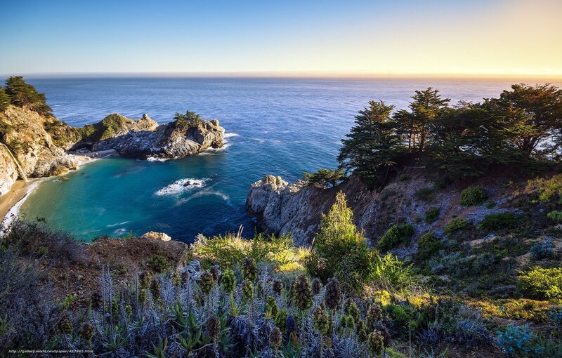 Coastal Cove with Rocks — Blue, Serene, Sunset